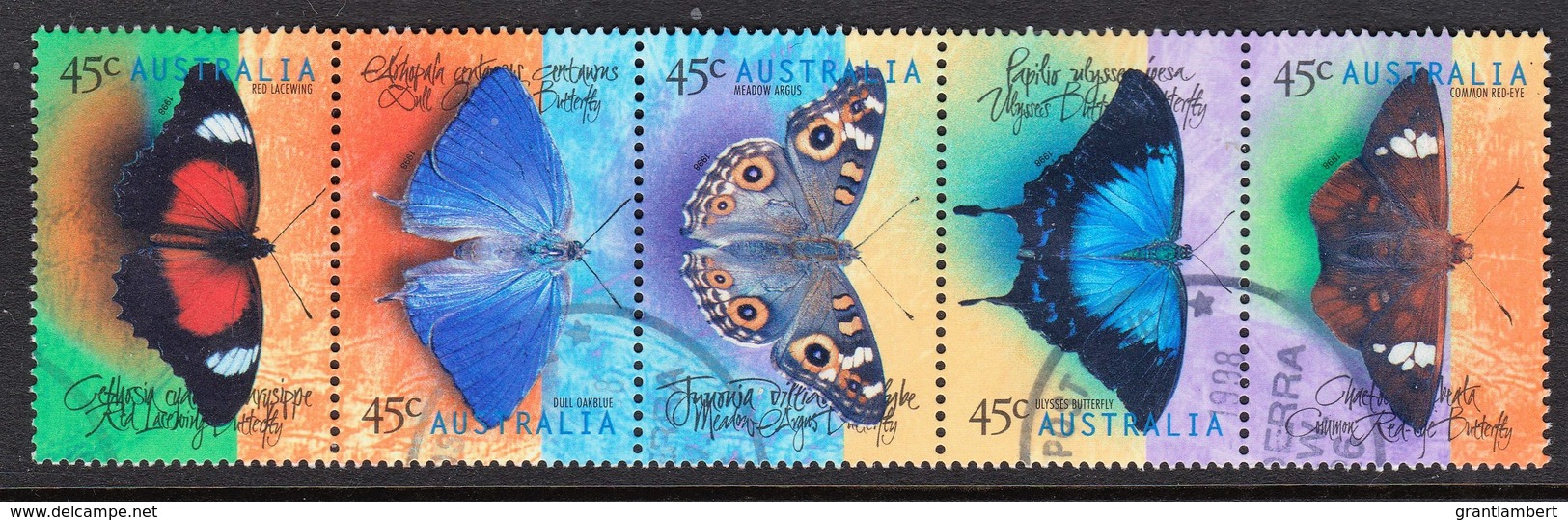 Australia 1998 Butterflies Strip Of 5 Used - Used Stamps
