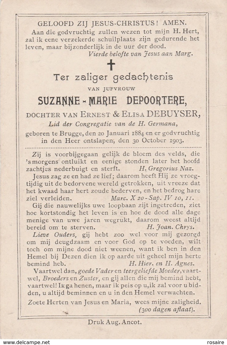 Suzanne Marie  Depoortere-brugge 1884-1903 - Imágenes Religiosas