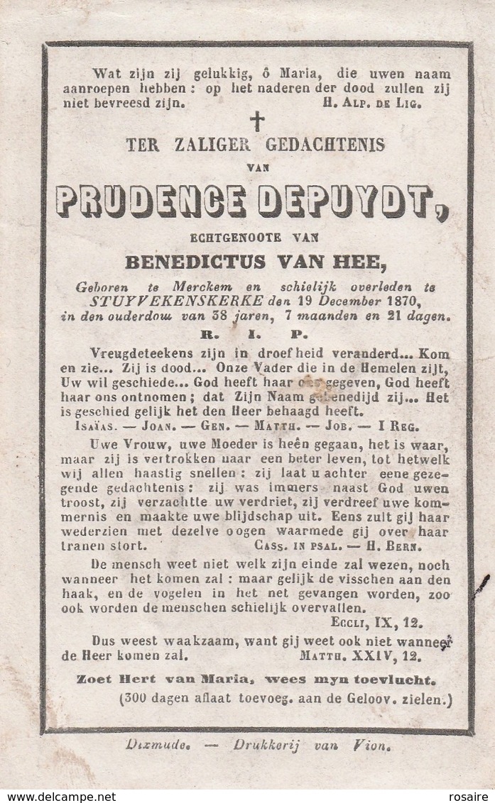 Prudence Depuydt-merckem -stuyvekenskerke-1870 - Images Religieuses