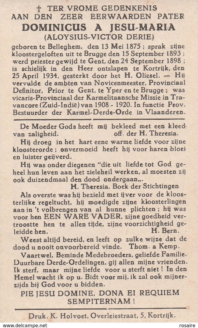 Aloysius Victor Derie-belleghem 1875-kortrijk 1934 - Images Religieuses