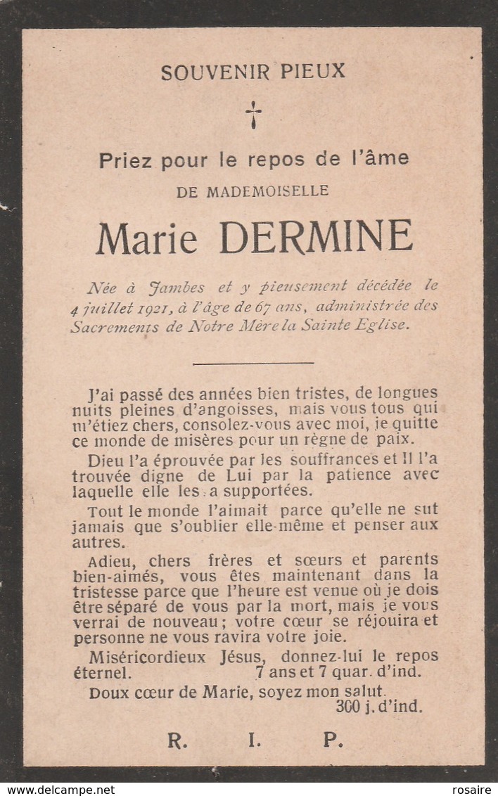 Marie Dermine -jambes 1921 - Images Religieuses