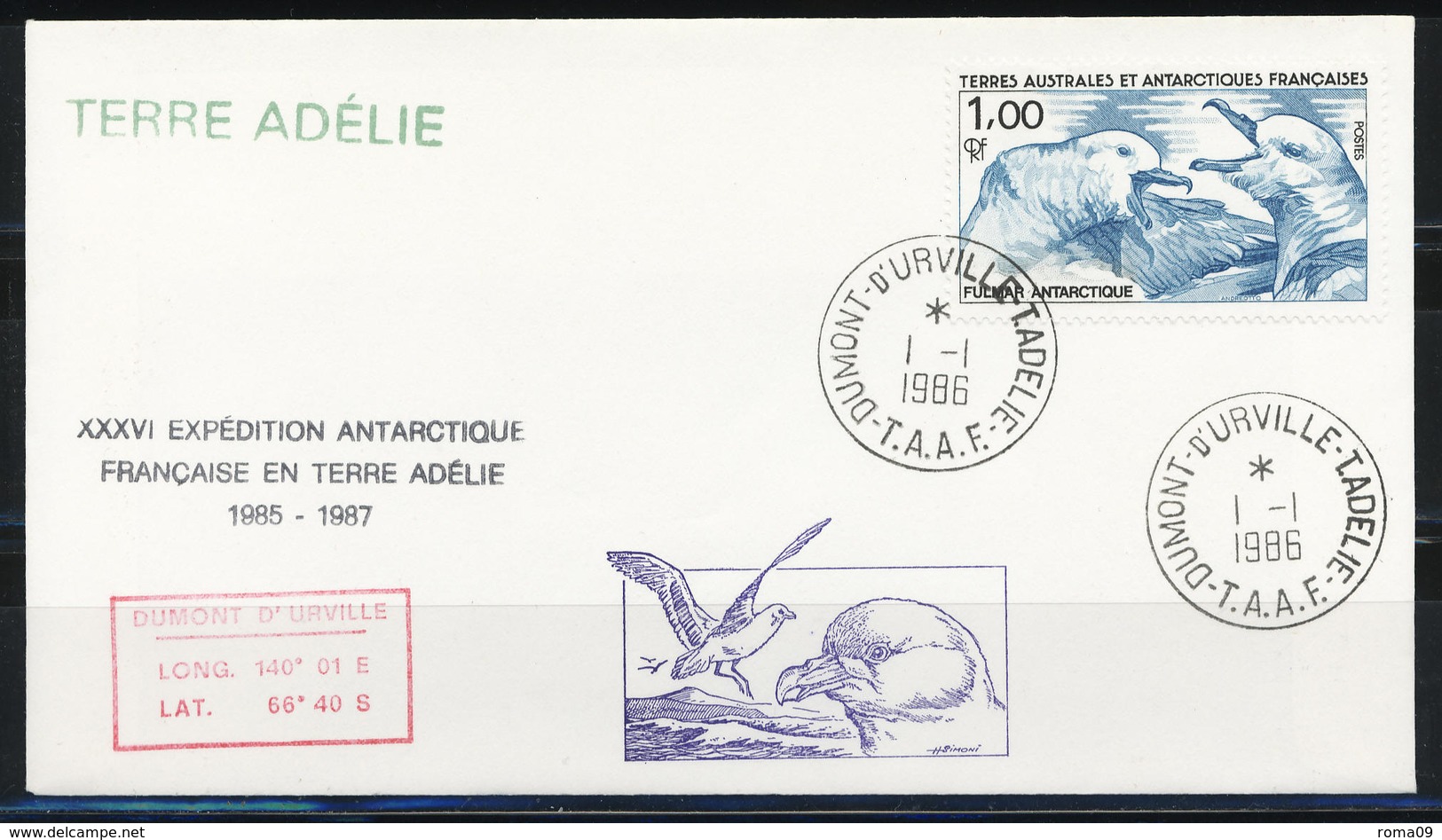 Frankreich, Adelie-Land, XXXVI Antartik Expetition 1985 - 1987; MiNr. 208; B-1164 - Briefe U. Dokumente