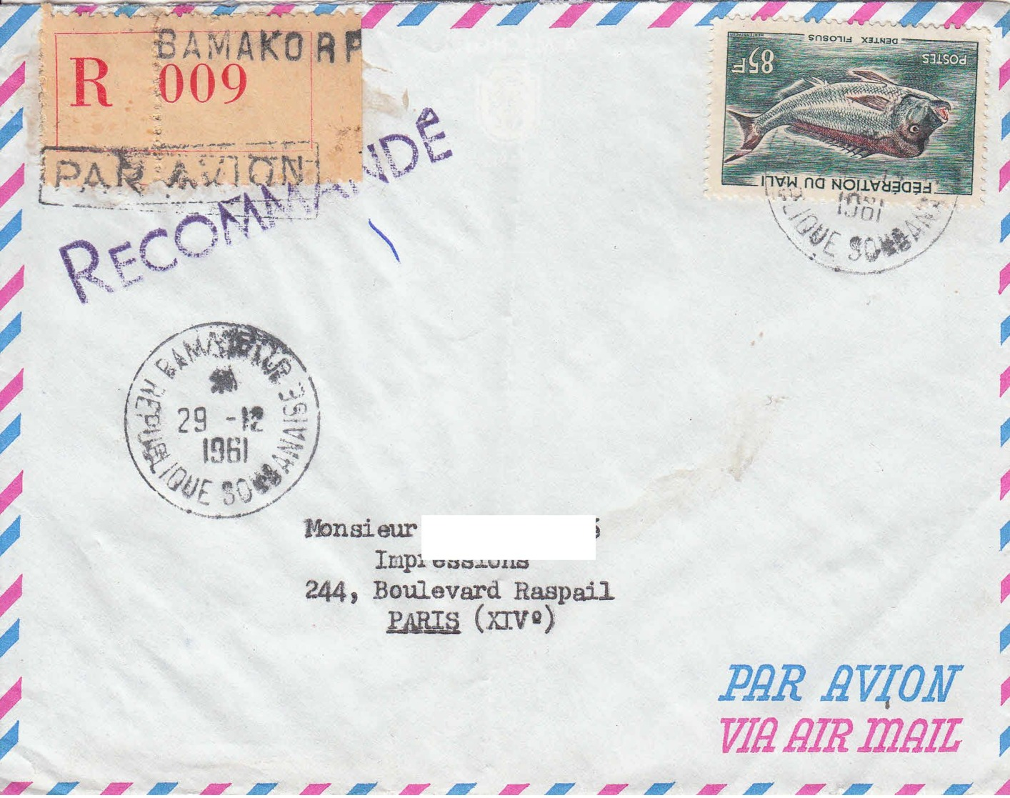 MALI - SOUDAN - 1961 -  Lettre Recommandée Par Avion Pour La France - Criquet Migrateur Africain - 2 Scans - Mali (1959-...)