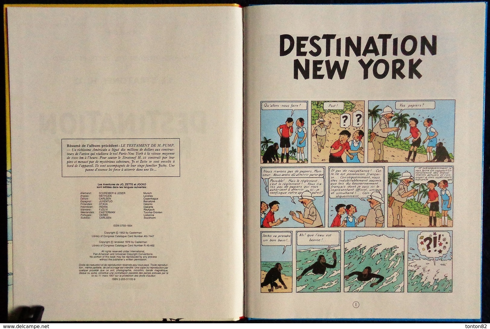 Hergé - Le Stratonef H. 22 / 2e épisode - " Destination New-York " - Les Aventures De Jo, Zette Et Jocko - Casterman . - Jo, Zette & Jocko