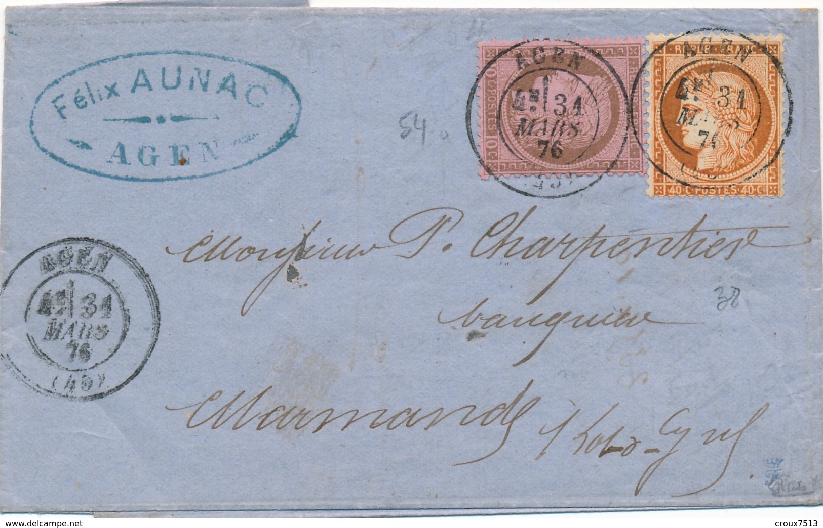 31 Mars 1876 10c Et 40 C S LAC Signée Calves TTB. - 1871-1875 Ceres