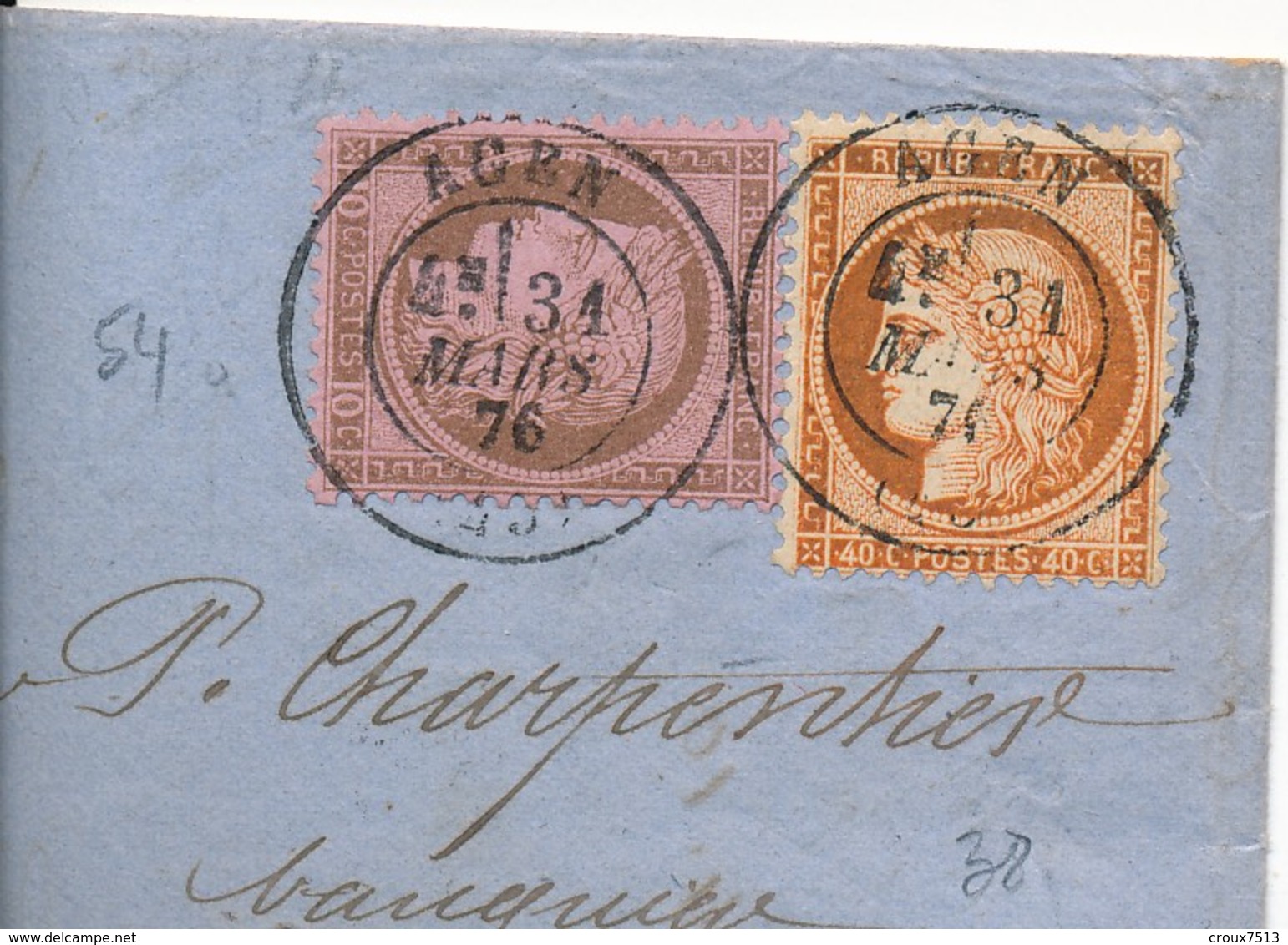 31 Mars 1876 10c Et 40 C S LAC Signée Calves TTB. - 1871-1875 Ceres