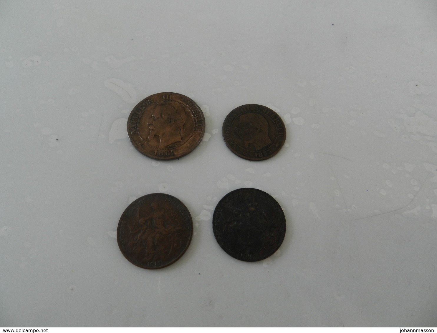 Lot De  4  Monnaies       Dans L état  5 Centimes   1855 A  + 1916 X2   +  10 Centimes  Napoléon  1863 A - Kilowaar - Munten