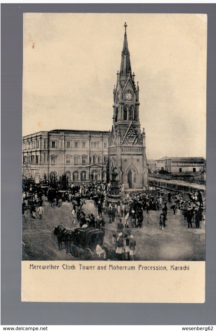 PAKISTAN Karachi Merewether Clock Tower And Moorrum Procession Ca 1920 OLD POSTCARD - Pakistan