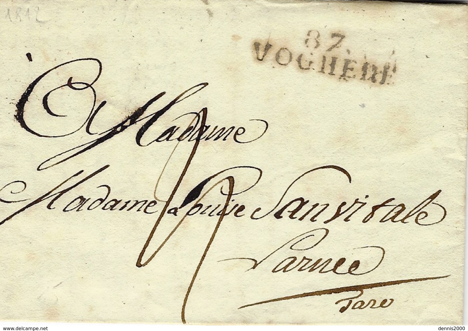 1812- Letter From 87 / VOGHERE  ( Gênes )   34 Mm Black To Roma ( Arrive 19 Mars ) - ...-1850 Préphilatélie