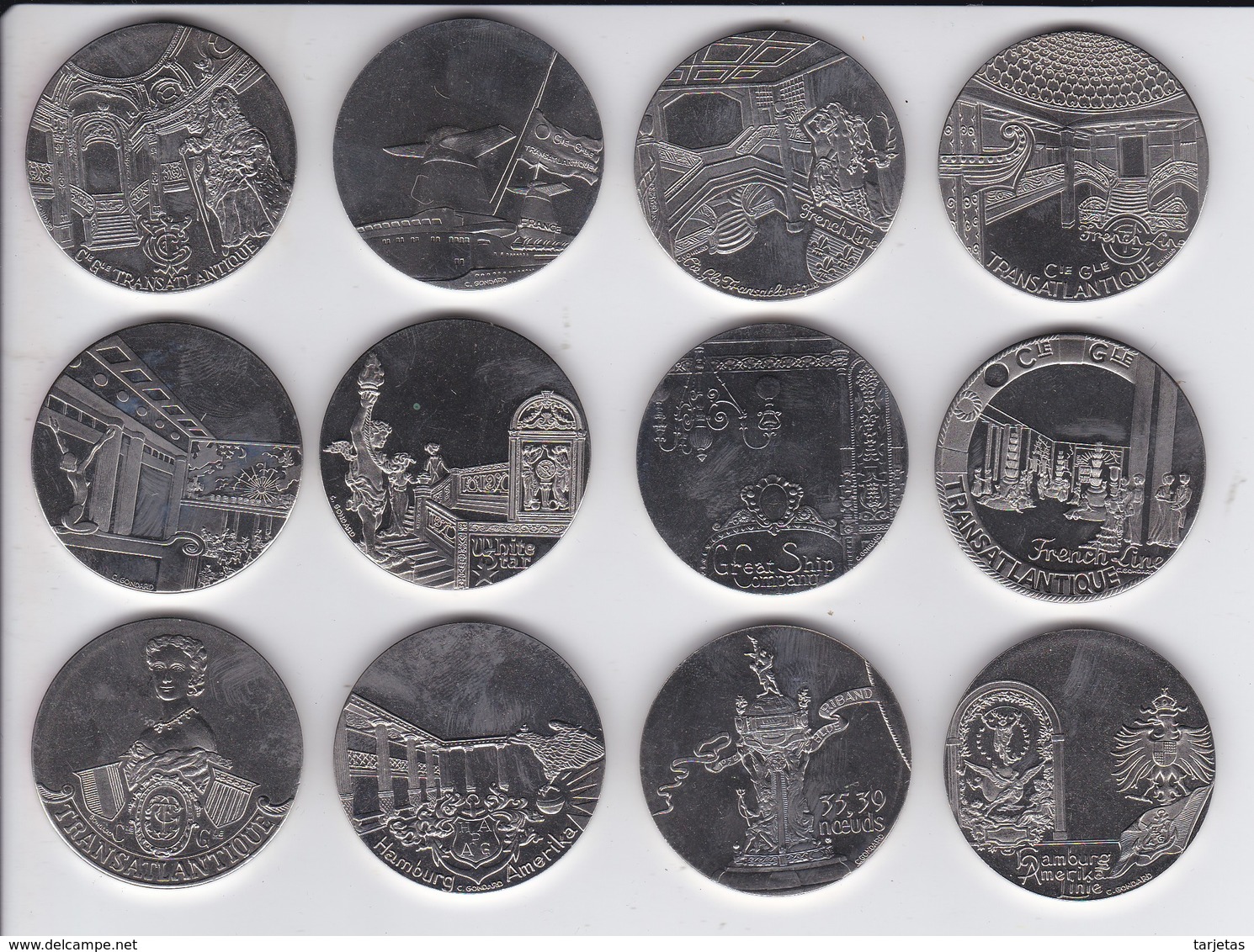 COLECCION COMPLETA DE 12 MEDALLAS DE LOS GRANDES TRANSATLÁNTICOS (C. GONDARD) BARCO- SHIP - Autres & Non Classés