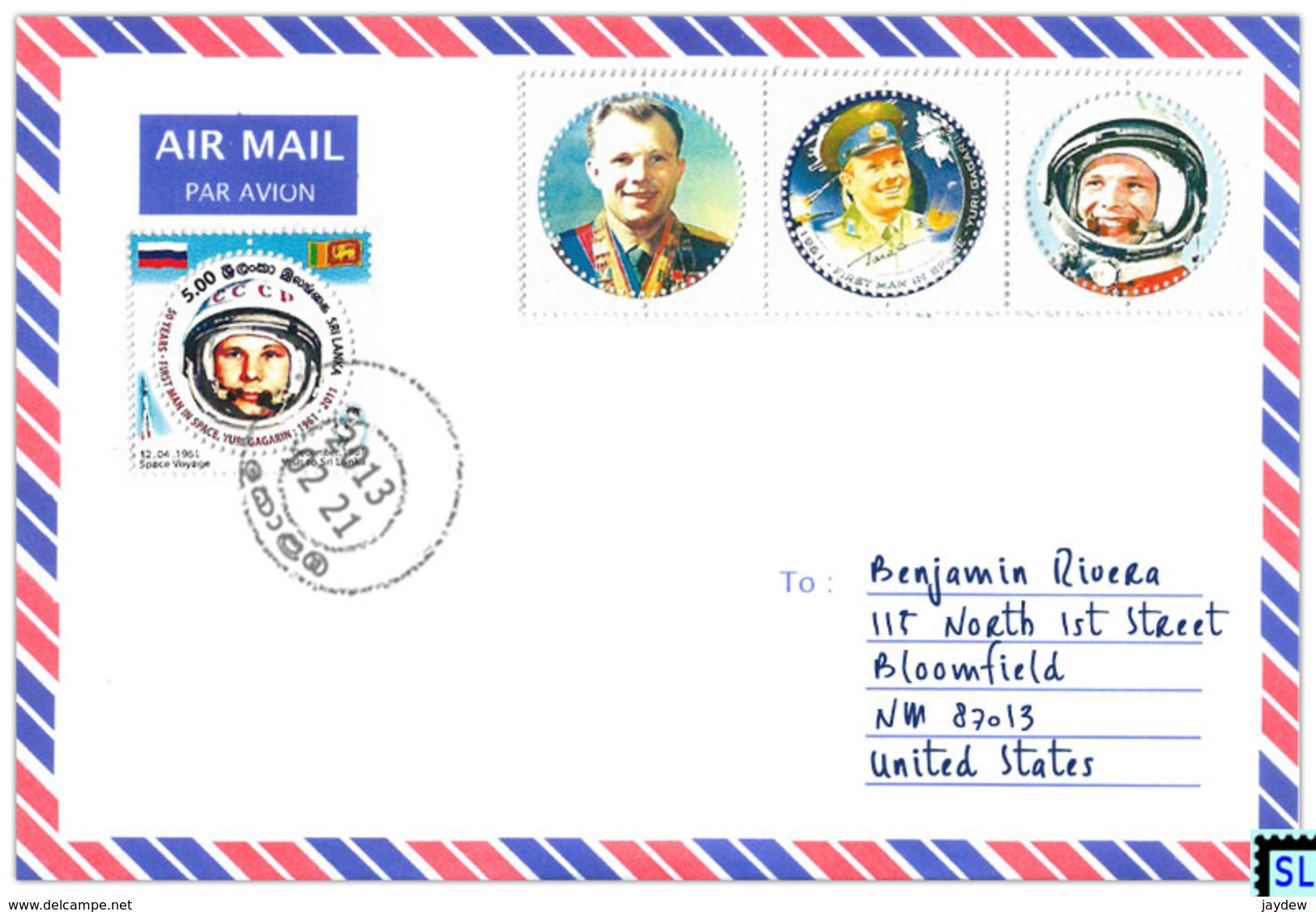 Sri Lanka Stamps, Yuri Gagarin, Russia, Space, Personalized Cover - Sri Lanka (Ceylon) (1948-...)