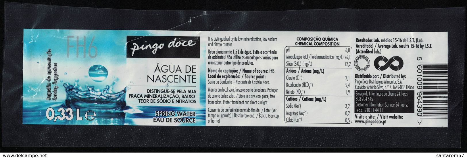 Portugal Etiquette Eau De Source Castelo Novo Pingo Doce 0,33 L. - Autres & Non Classés