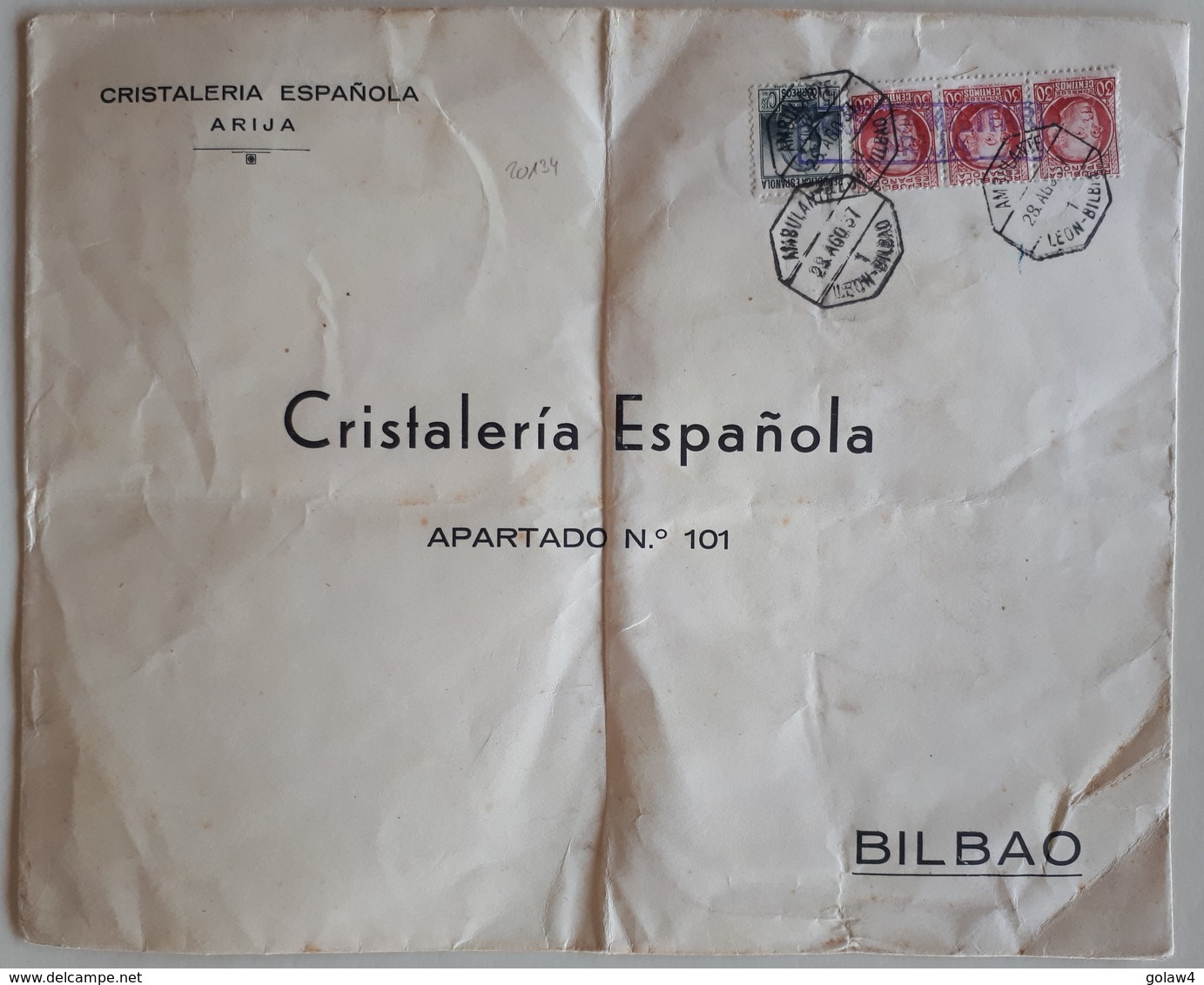 20134# SPAGNE LETTRE CENSURE CENSURA MILITAR ARIJA Obl AMBULANTE LEON BILBAO 1937 Pour BILBAO ESPANA PAYS BASQUE - Marcas De Censura Republicana