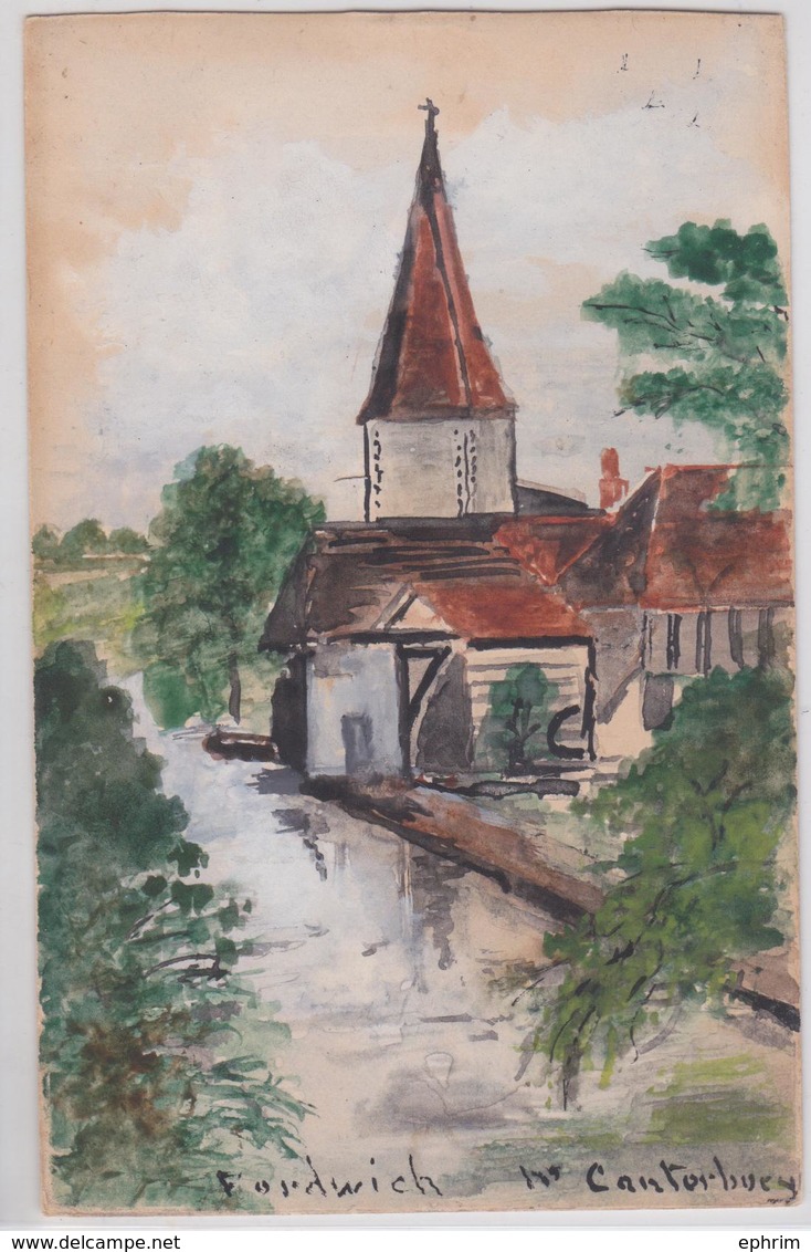 FORDWICH CHURCH NEAR CANTERBURY VINTAGE HAND DRAWN POSTCARD - Canterbury