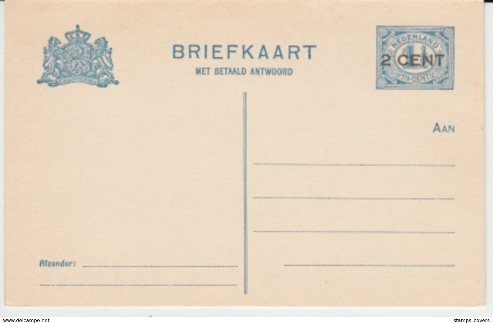 NEDERLAND BRIEFKAARTE BETAALD ANTWOORD - Postal Stationery