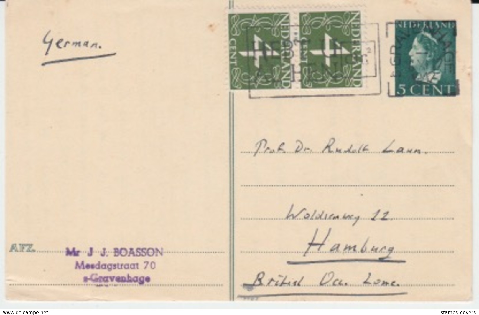 NEDERLAND BRIEFKAARTE 26 NOVEMBER 1947 GRAVENHAGE HAMBURG - Entiers Postaux