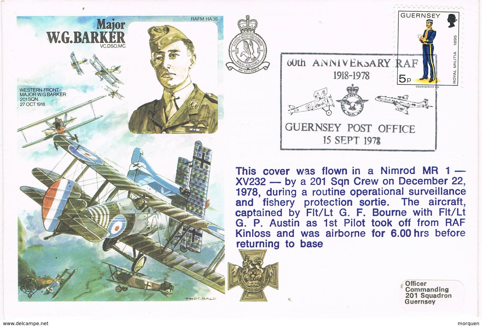 32493. Carta Flown Flight BRITISH FORCES (Guernsey) 1978.60 Anniversary RAF - Guernsey