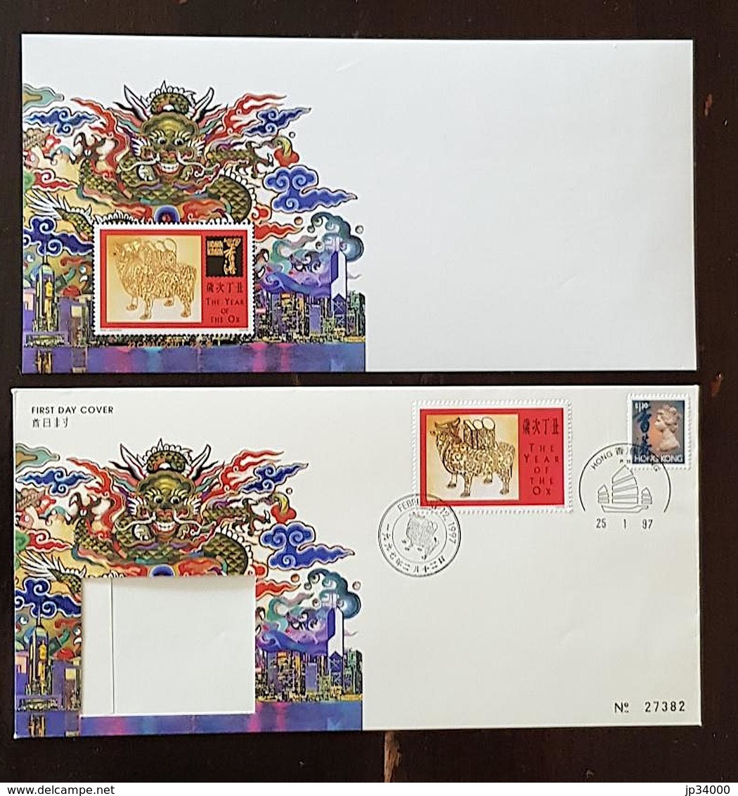 HONG KONG Bloc Gommé Doré à L'or Fin YEAR OF THE OX. 1997 + FDC Premier Jour - Blocchi & Foglietti