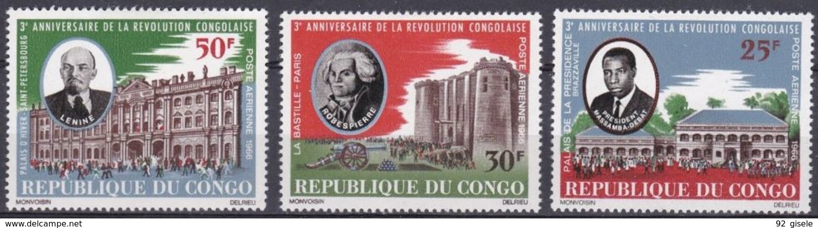 Congo Aerien YT 41 à 43 (PA) " Anniv. Révolution " 1966 Neuf** - Neufs