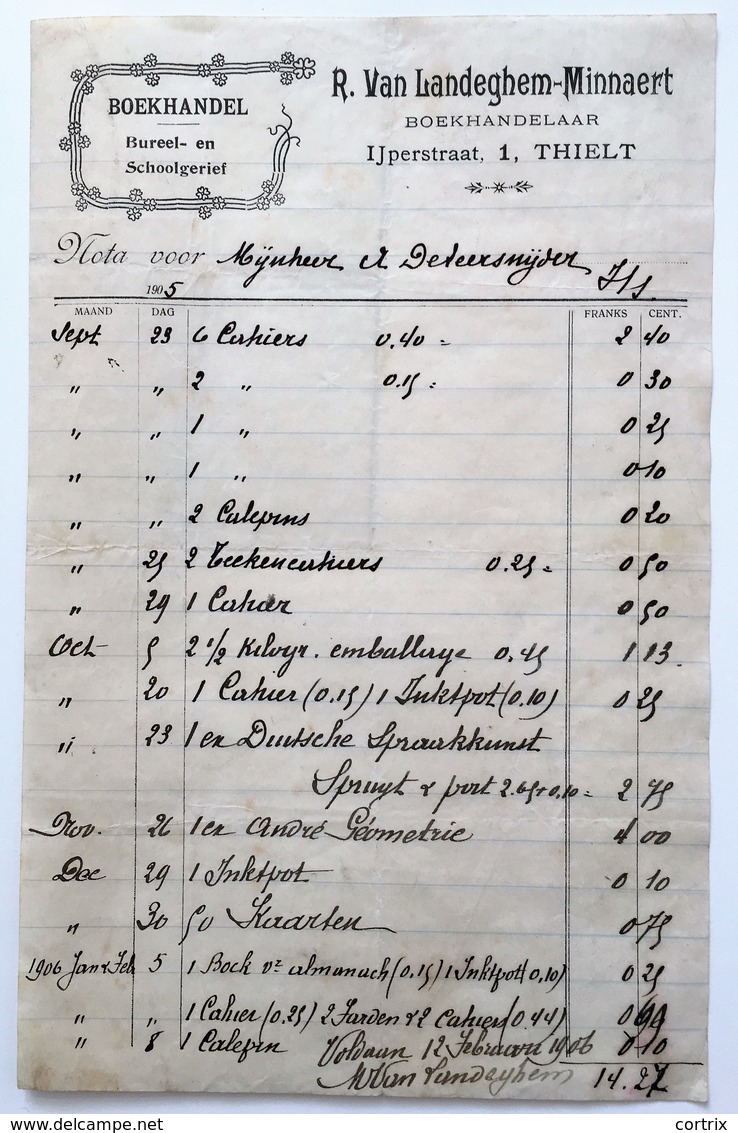 Tielt : 3 Oude Facturen 1905 / 1907 / 1908 - 1900 – 1949