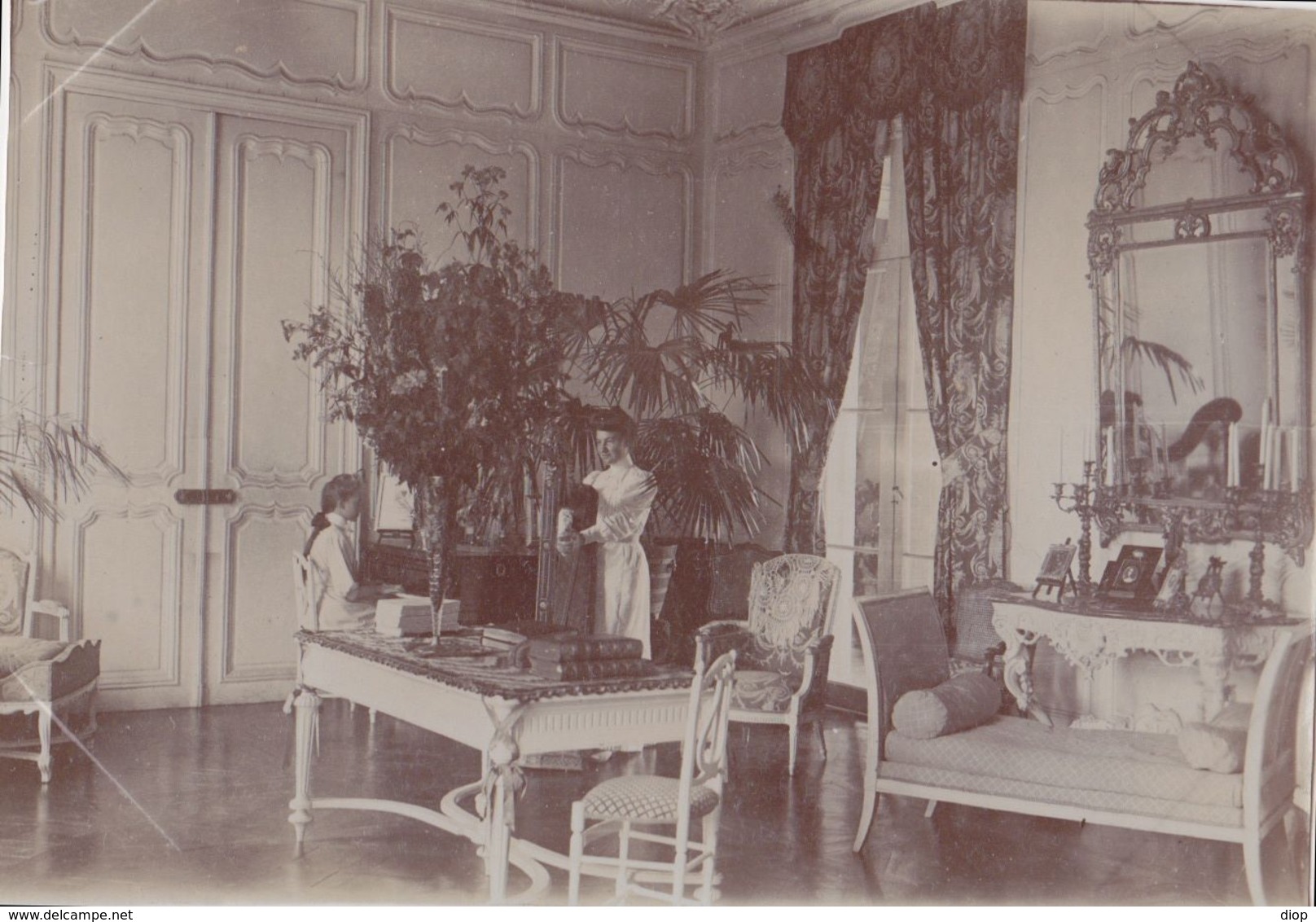 Photographie Anonyme Vintage Snapshot Femme Int&eacute;rieur Bourgeoisie Riche - Personnes Anonymes