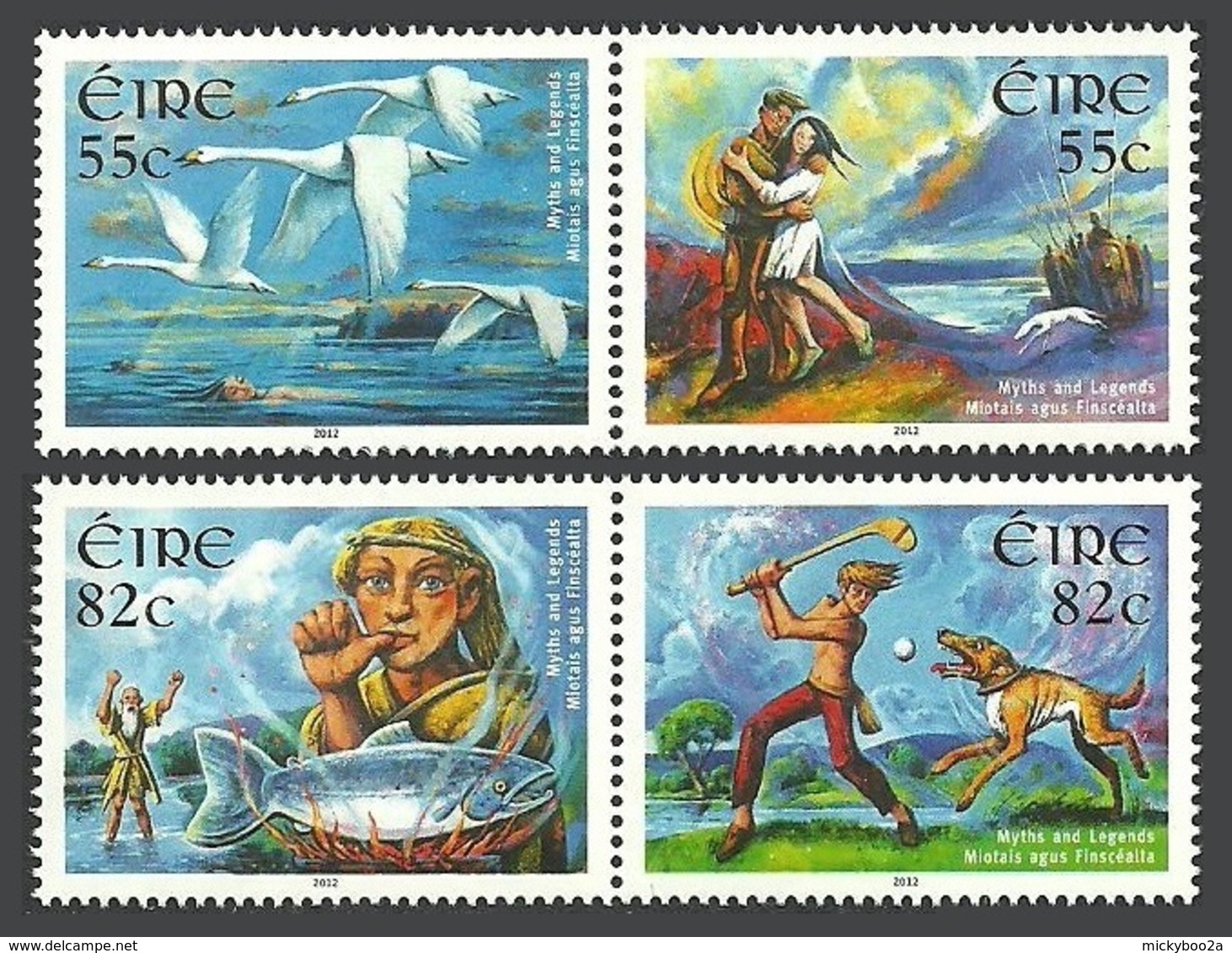 IRELAND 2012 MYTHS & LEGENDS BIRDS SWANS FISH DOGS SET MNH - Unused Stamps