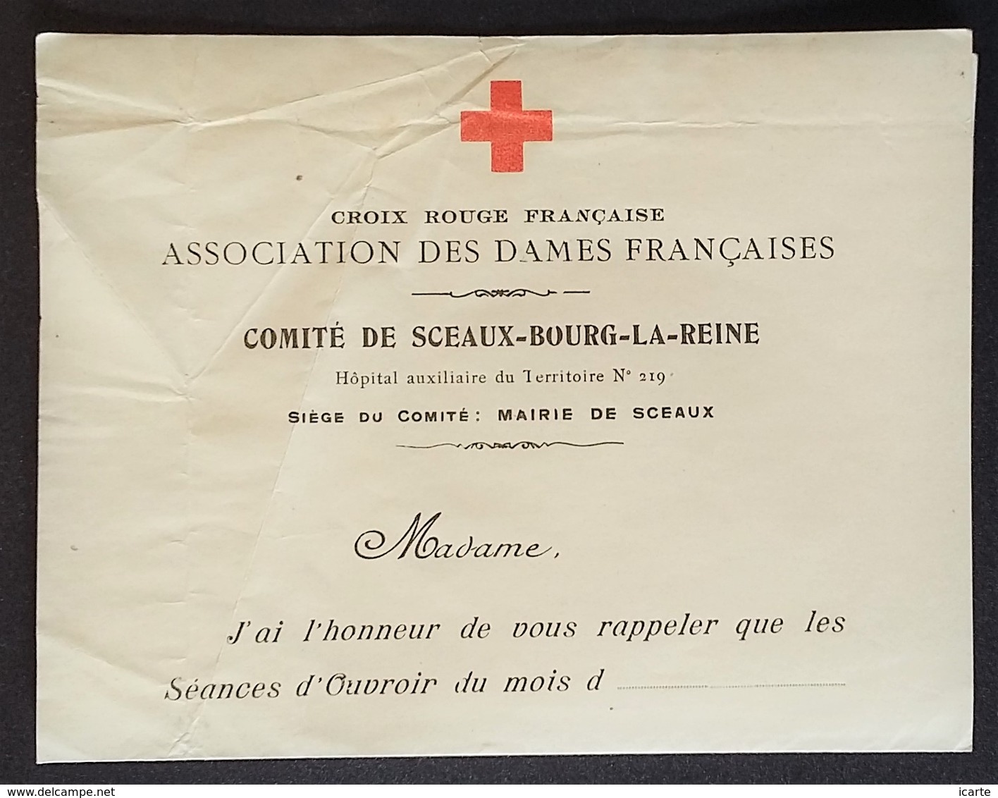 Lettre à En-tête CROIX-ROUGE HÔPITAL AUXILIAIRE N°219 SCEAUX BOURG-LA-REINE Association Des Dames Françaises - Guerre De 1914-18