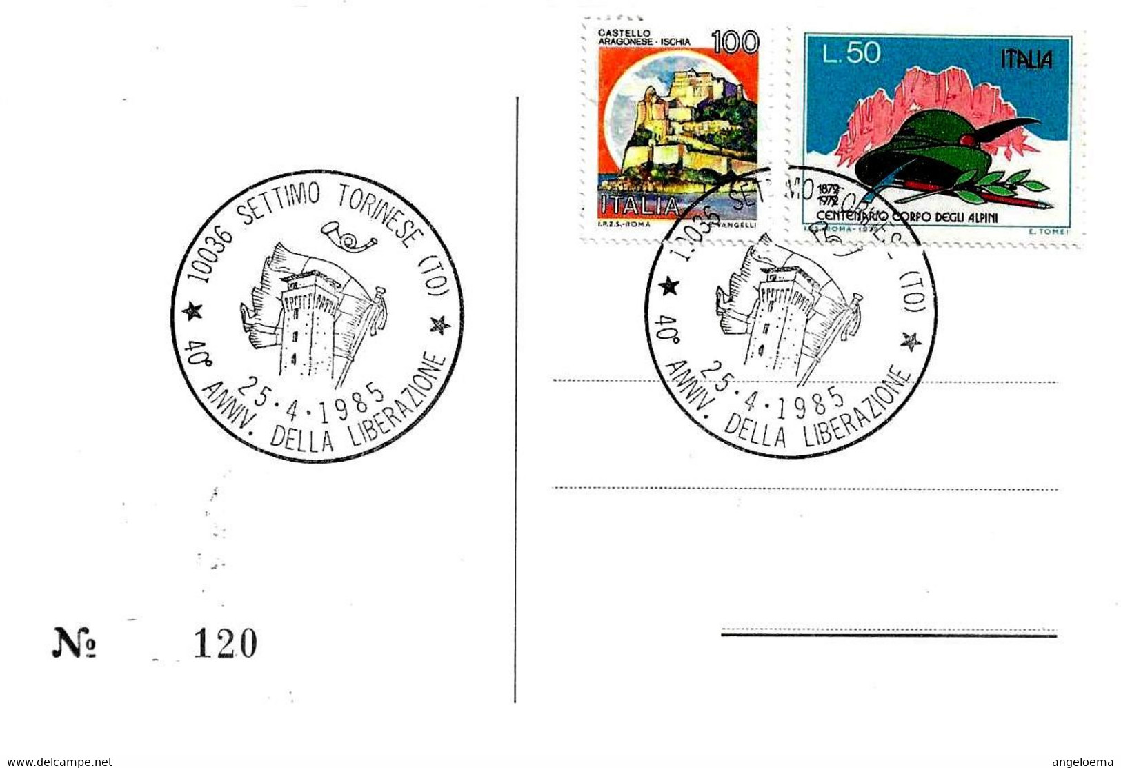 ITALIA ITALY - 1985 SETTIMO TORINESE (TO) 40° Anniv. Liberazione (bandiera, Torre Castello) Su Cartolina Speciale - 3003 - 1981-90: Storia Postale