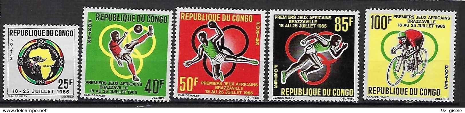Congo YT 175 à 179 " Jeux Africains Brazzaville " 1965 Neuf** - Nuevas/fijasellos