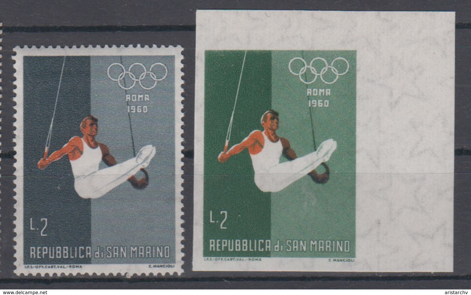 SAN MARINO 1960 OLYMPIC GAMES GYMNASTICS RINGS 2 STAMPS 1 IMPERFORATED - Gymnastics