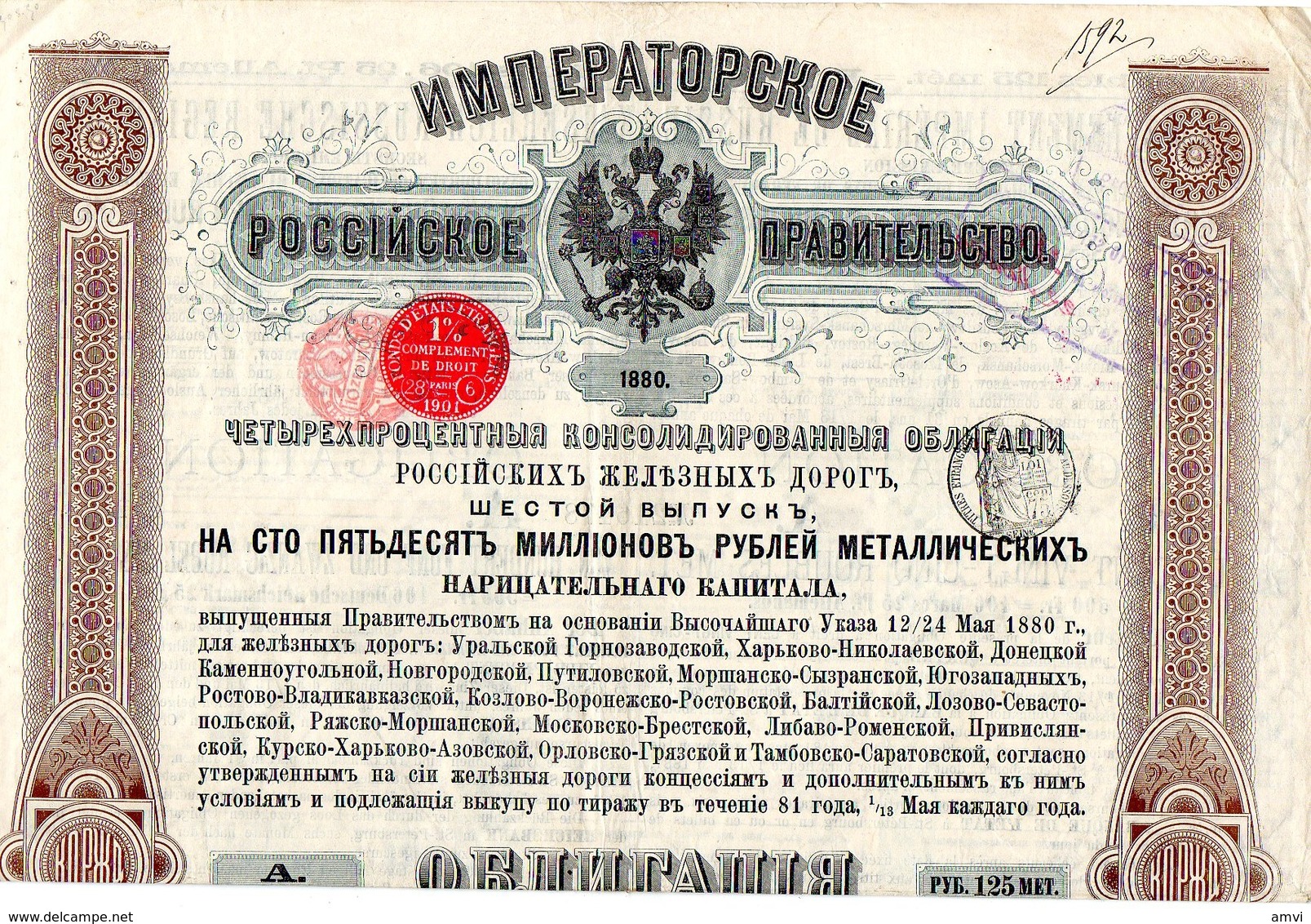 B02 Obligation Chemins De Fer Russes 1880 - Ferrocarril & Tranvías