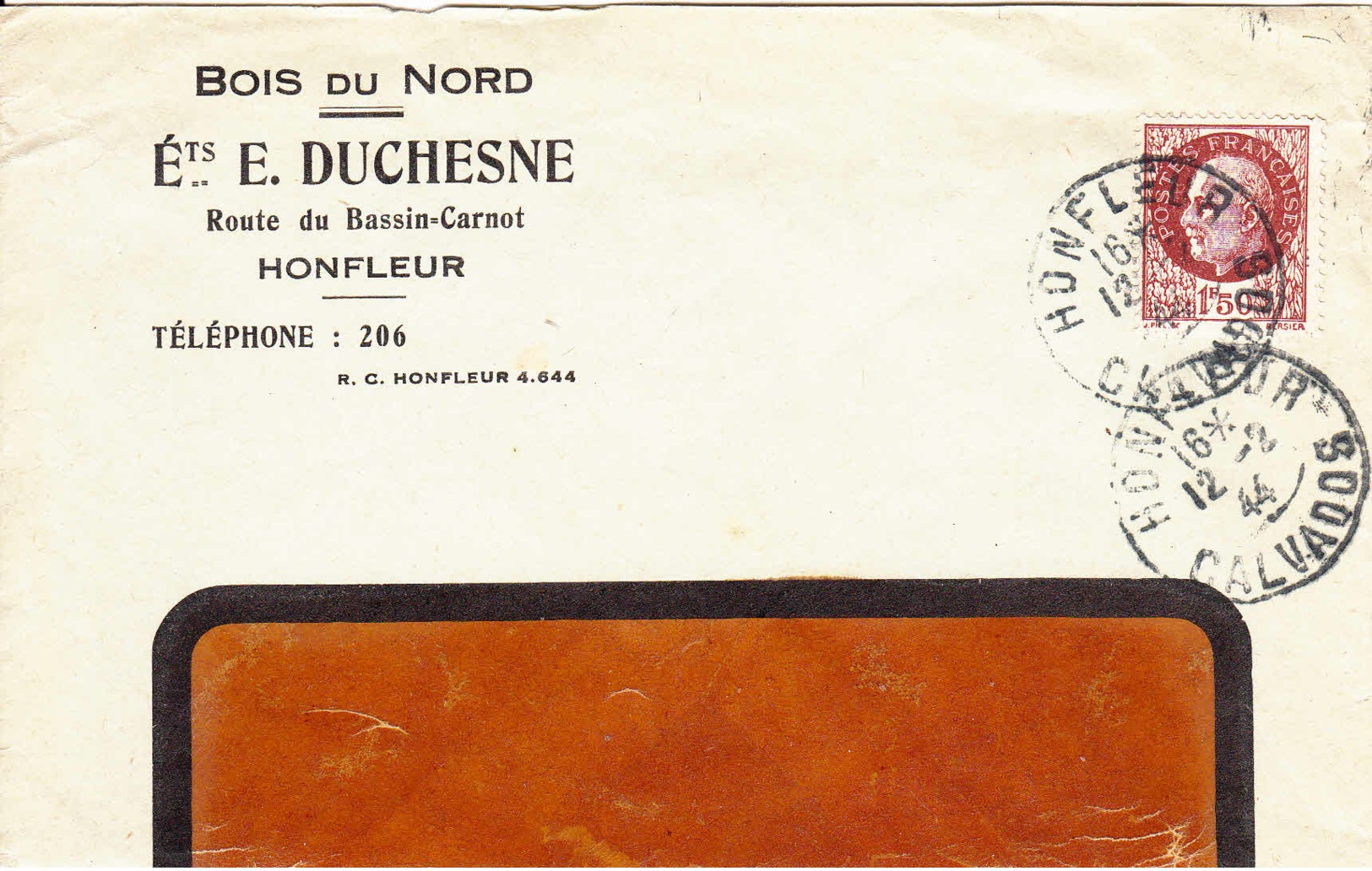 FRANCE - 1944 -Fragment De Lettre Commerciale De Honfleur - 1941-42 Pétain