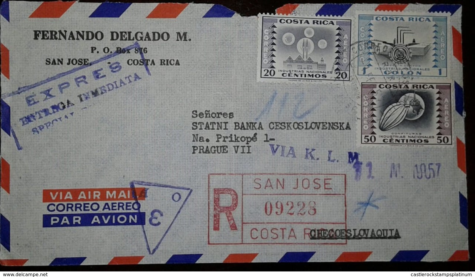 O) 1957 COSTA RICA, EXPRES-VIA  K.L.M INDUSTRIES - SOAP SCT C230, PAPER SCT C241, PRESERVING C236, AIRMAIL FROM SAN JOSE - Costa Rica