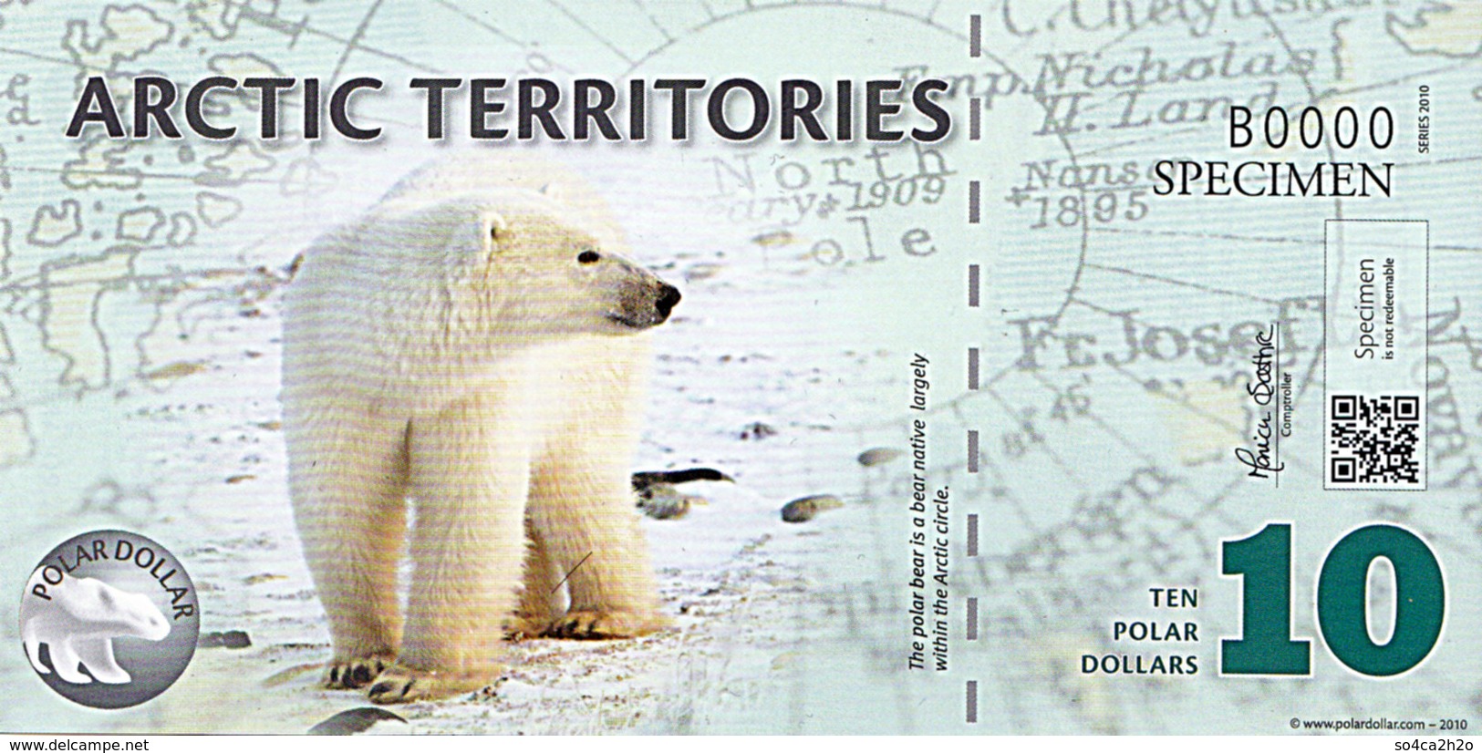 ARCTIC 10 Polar Dollar  2010  Série B POLYMER Ours  UNC POLYMER - Fictifs & Spécimens