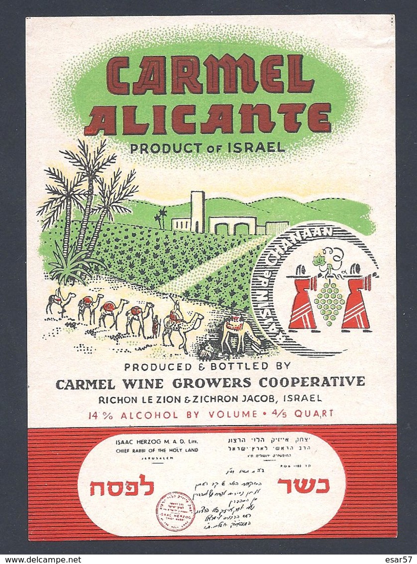 ISRAËL / Etiquette De Vin CARMEL ALICANTE ( Raisin De CHANAAN ) / RICHON-LE-ZION & ZICHRON JACOB (+ RABI ISAAC HERZOG ) - Autres & Non Classés