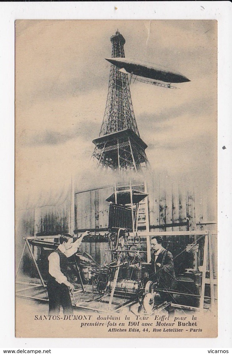 CPA AVIATION Santos Dumont Doublant La Tour Eiffel Pour La Premiere Fois En 1901 - Dirigeables