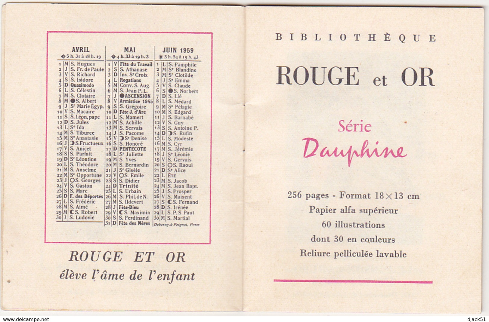 Petit Calendrier 1959 - Bibliothèque Rouge & Or (sous Forme De Petit Livre) - Petit Format : 1941-60