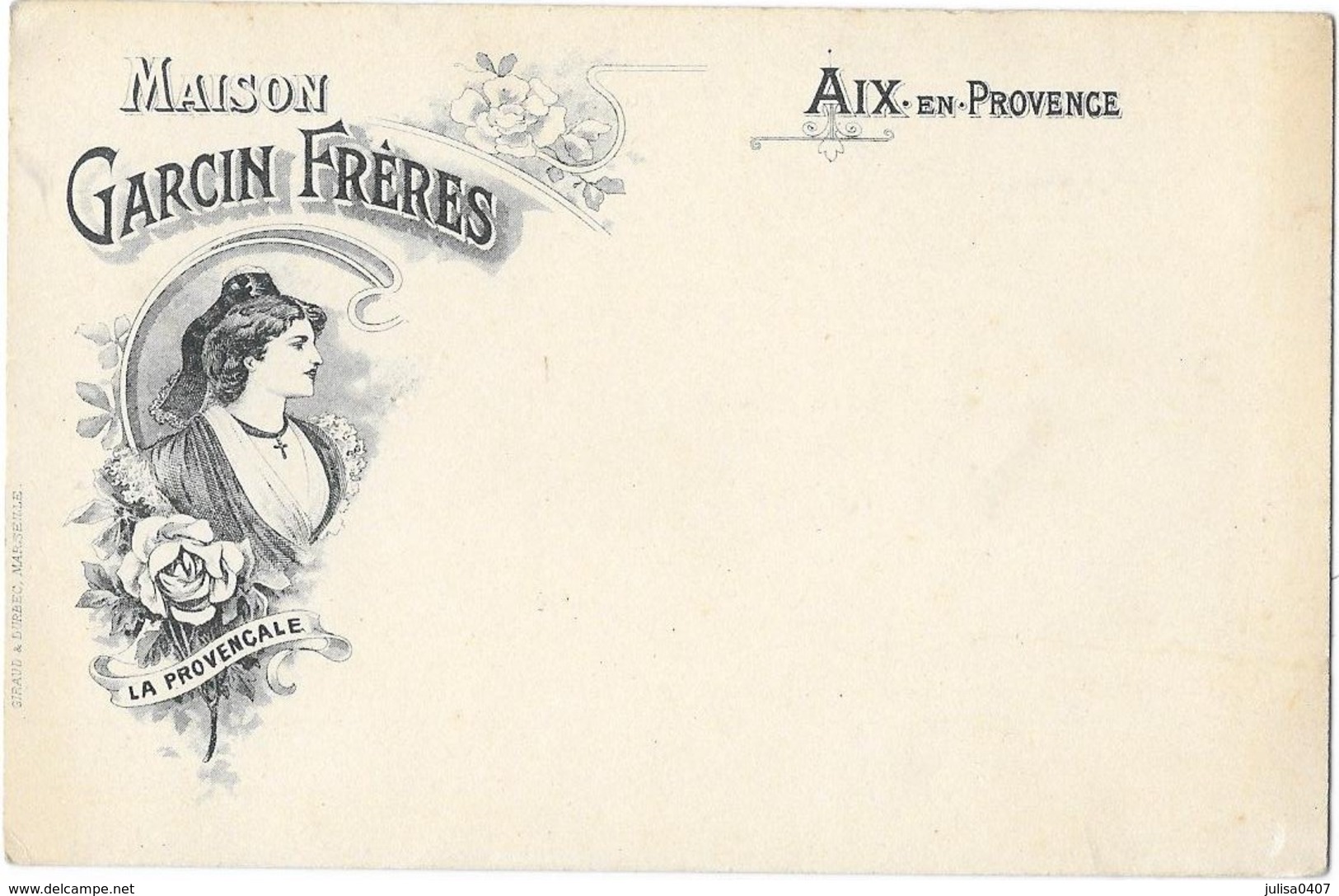AIX EN PROVENCE (13) Carte Publicitaire Illustrée Maison Garcin Frères La Provençale - Aix En Provence