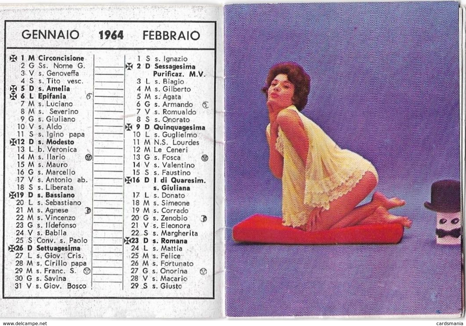 Calendarietto ARTISTE E MODELLE 1964 - Formato Piccolo : 1961-70