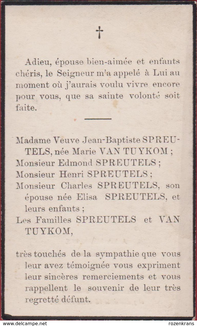 Jean-Baptiste Spreutels Van Tuykom Ixelles Elsene Bruxelles1927 Doodsprentje Bidprentje Image Mortuaire - Images Religieuses
