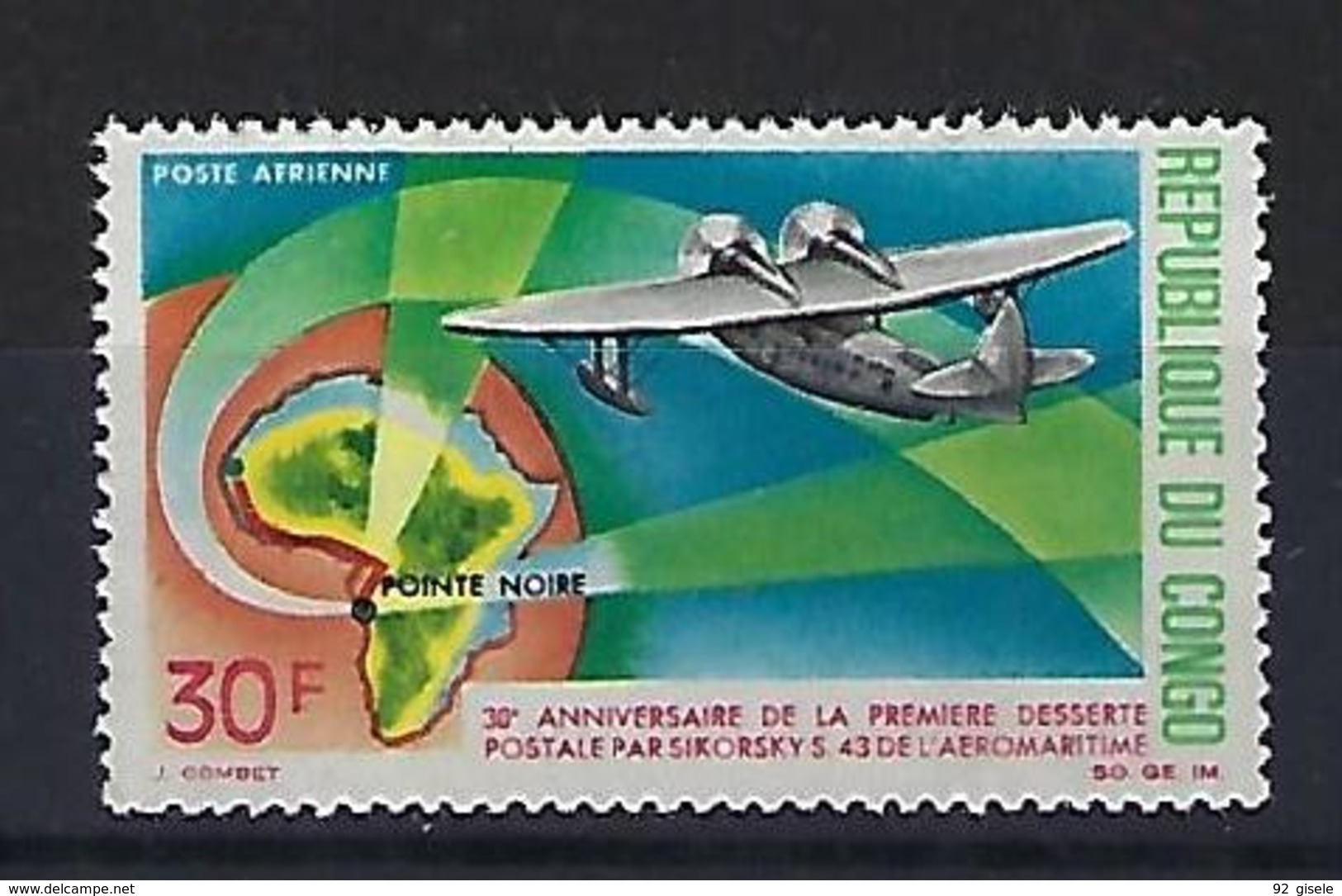 Congo Aerien YT 62 (PA) " 1e Desserte Par L'Aéromaritime " 1967 Neuf** - Neufs