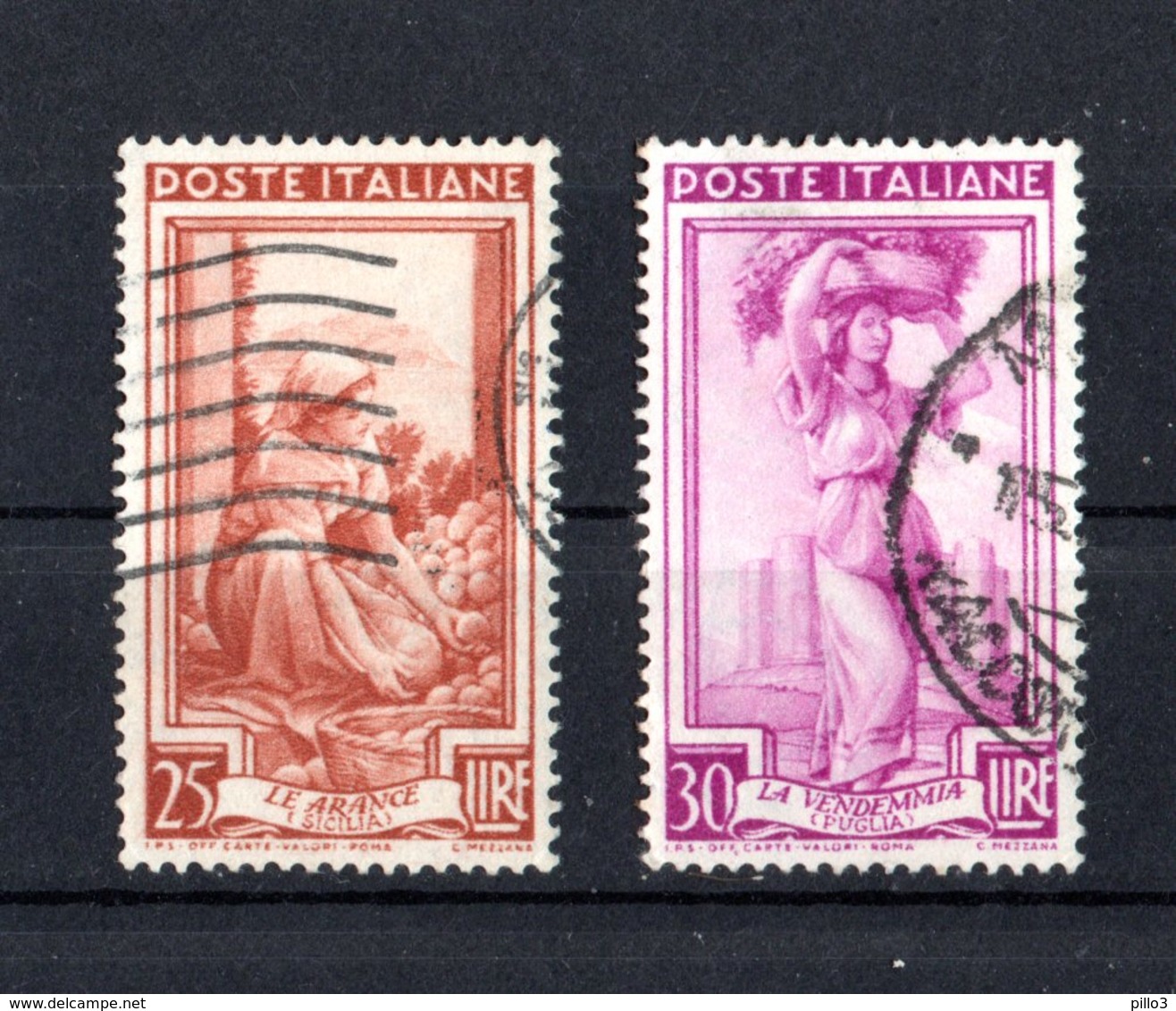 Italia : Serie Italia Al Lavoro Fil. Ruota - £. 25  E £. 30   Usati  -  20.10.1950 - 1946-60: Usati