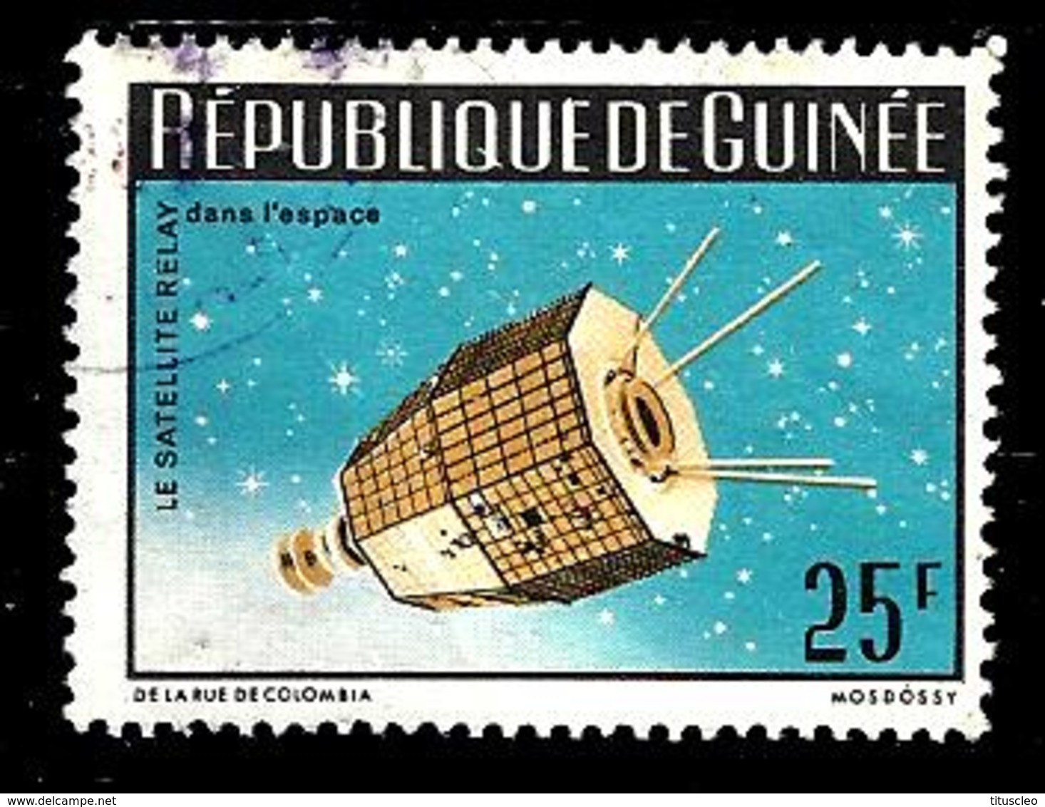 GUINÉE 253° 25f Sépia, Bleu Et Brun Vols Vers La Lune Relay (10% De La Cote + 0,25) - Guinée (1958-...)