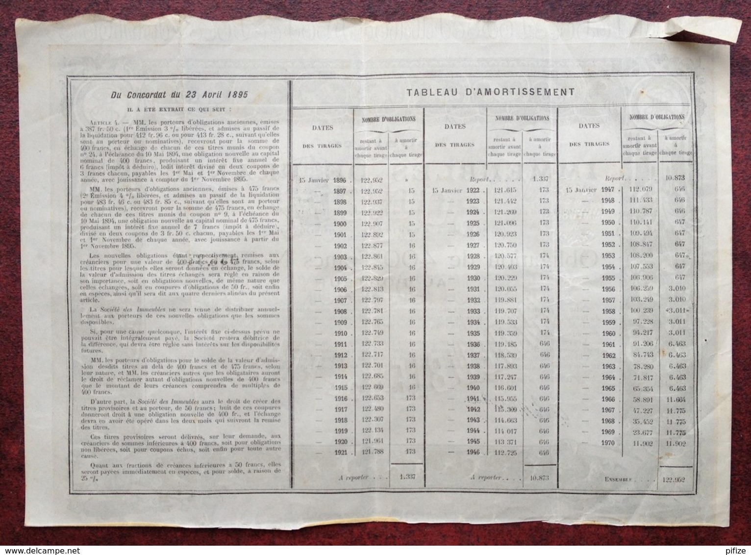 Immobilier . Société Des Immeubles De France . Obligation De 400 F Au Porteur 1896 . - Autres & Non Classés