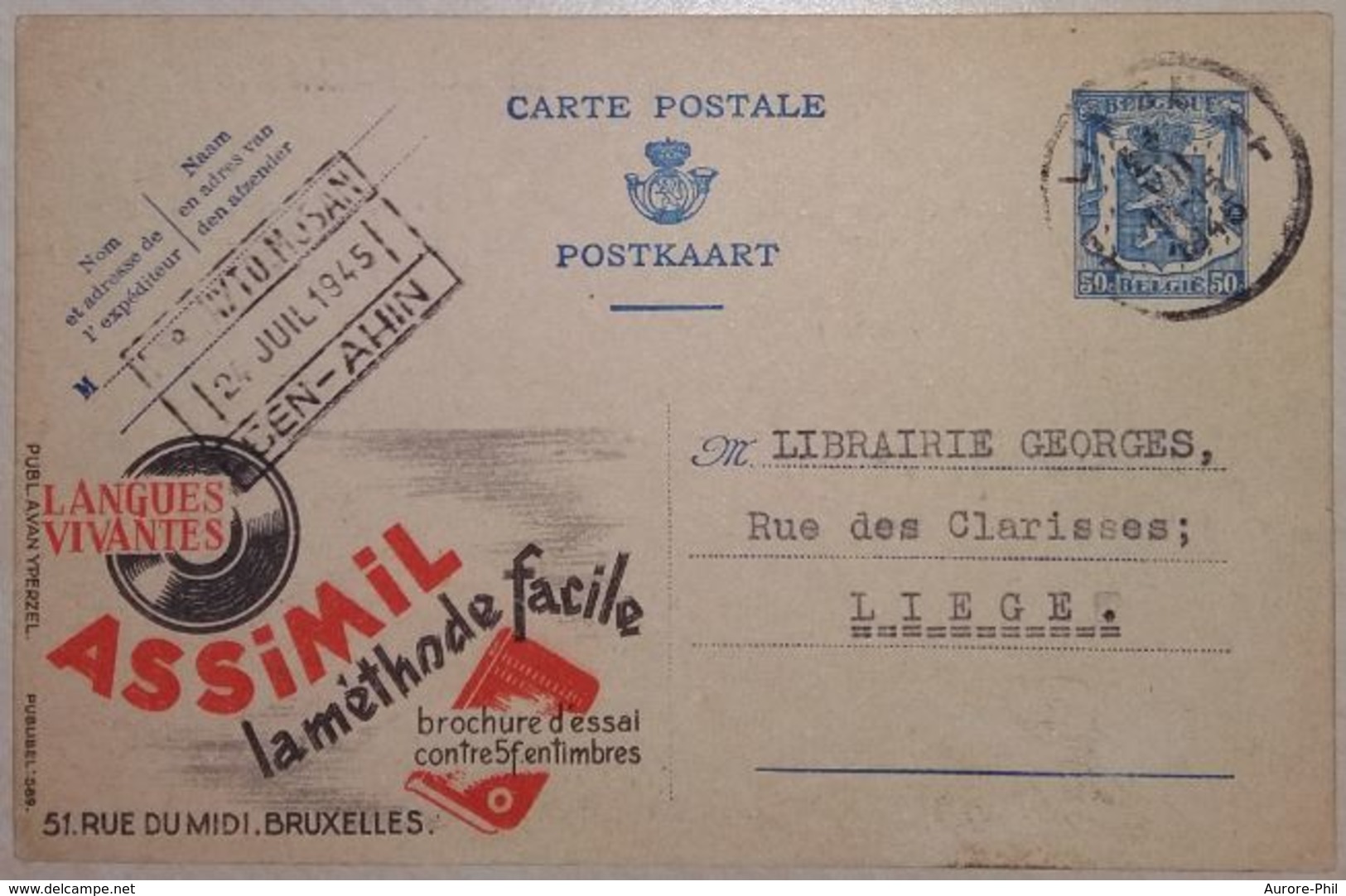 Publibel Carte Postale Assimil Apprendre Les Langues Vivantes Avec Disques Audio 1945 - Publibels