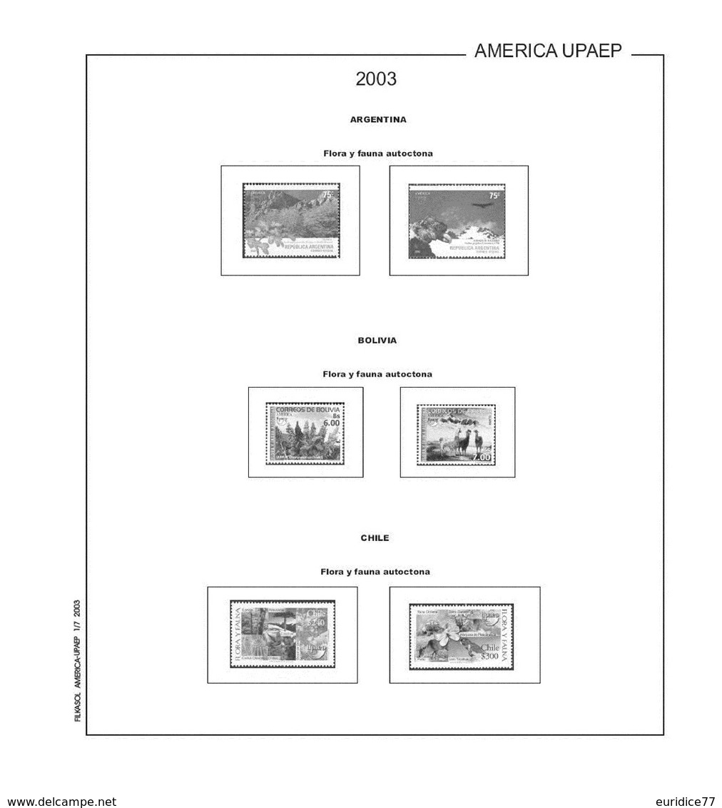 Suplemento Filkasol America U.P.A.E.P. 2000-2004 - Ilustrado Para Album 15 Anillas - Pre-Impresas