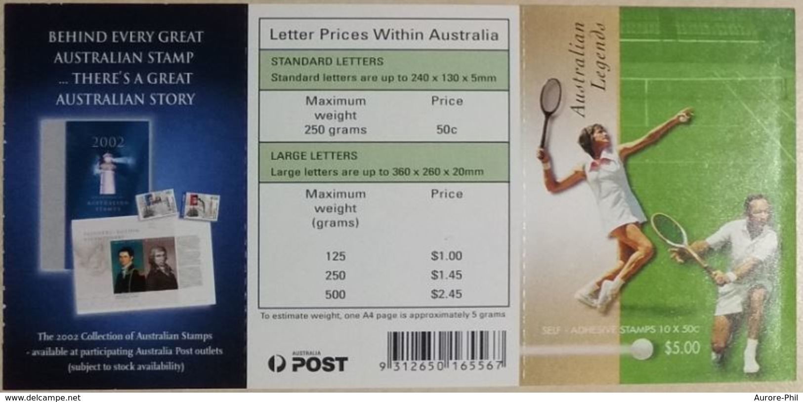 Tennis Légendes Australiennes Carnet De Timbres (Margaret Court ,  Rod Laver) - Tennis