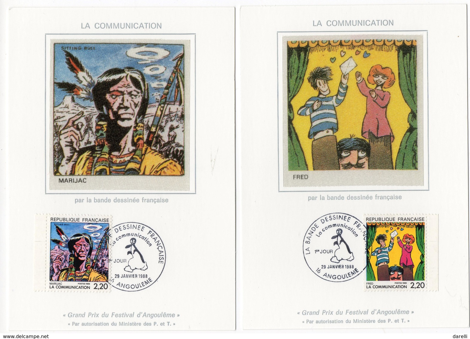 Carte Maximum 1988 - Série La Communication - La Bande Dessinée Française - YT 2503 à 2514 - 16 Angoulême - Collections, Lots & Séries