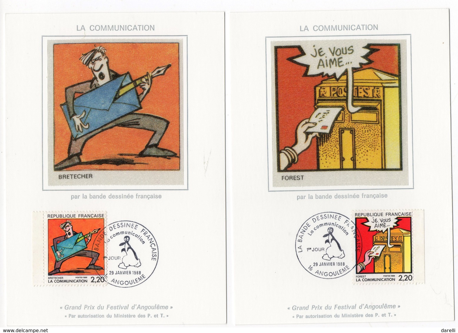 Carte Maximum 1988 - Série La Communication - La Bande Dessinée Française - YT 2503 à 2514 - 16 Angoulême - Collections, Lots & Séries