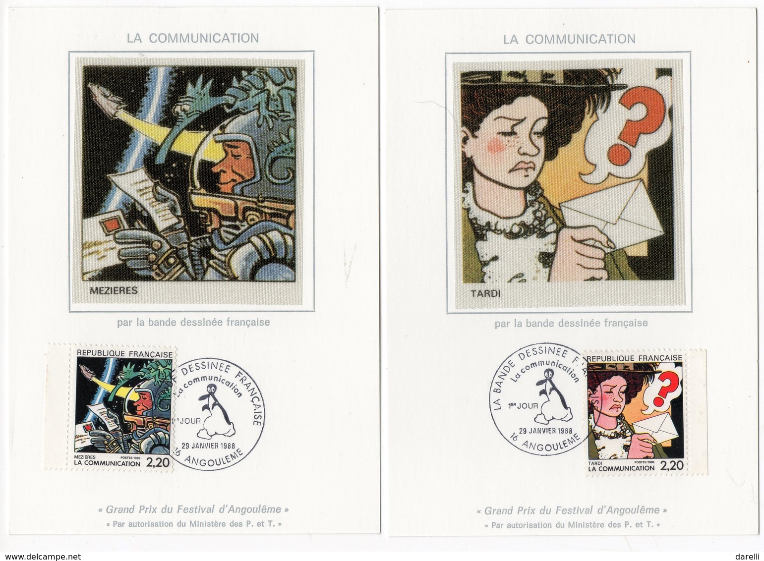 Carte Maximum 1988 - Série la communication - la bande dessinée française - YT 2503 à 2514 - 16 Angoulême